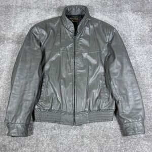 Vintage Leather Jacket Men's 42 Gray Full Zip Distressed House Of Peerless Racer